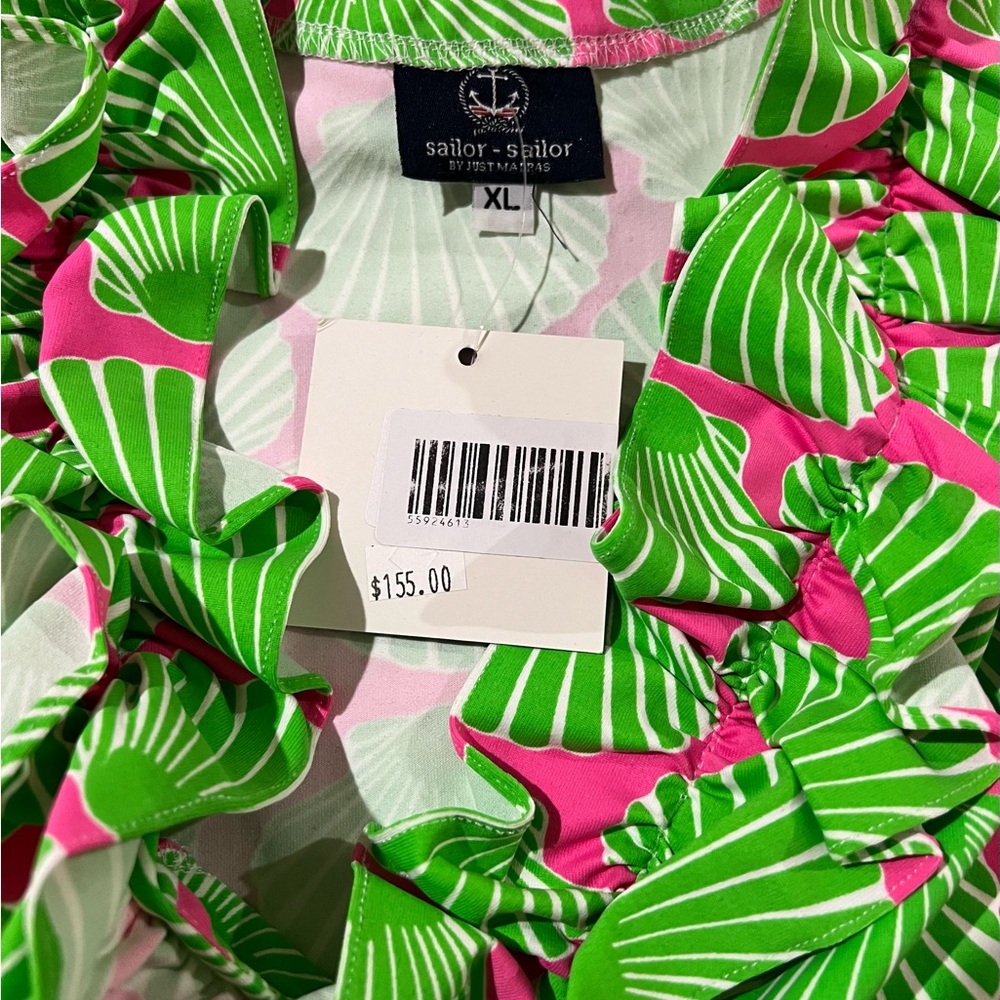 π©·ππ NWT Sailor Sailor Green and Pink Ruffle Seashell Dress - Picture 3 of 6